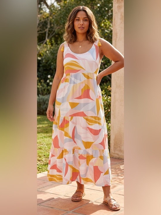 Northern Reflections Dresses & Skirts - Northern Reflections Abstract Printed Tiered Maxi Dress | Large